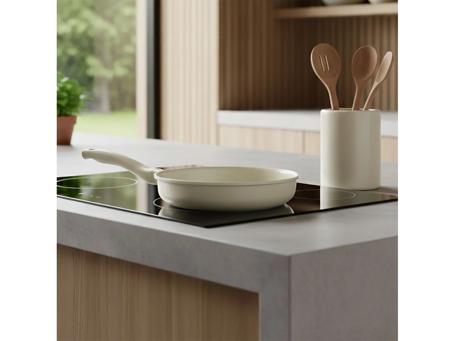 Menastyl - Set 3 Poeles Pure En Fonte D'aluminium Recycle Creme