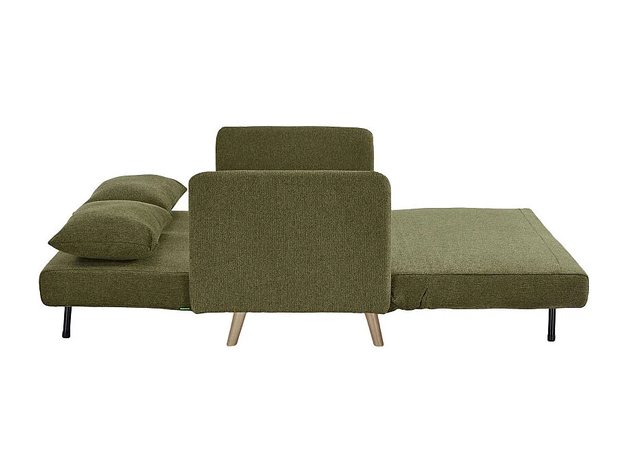 Belushi - Canapé convertible 2 places en tissu pieds bois clair - Vert olive