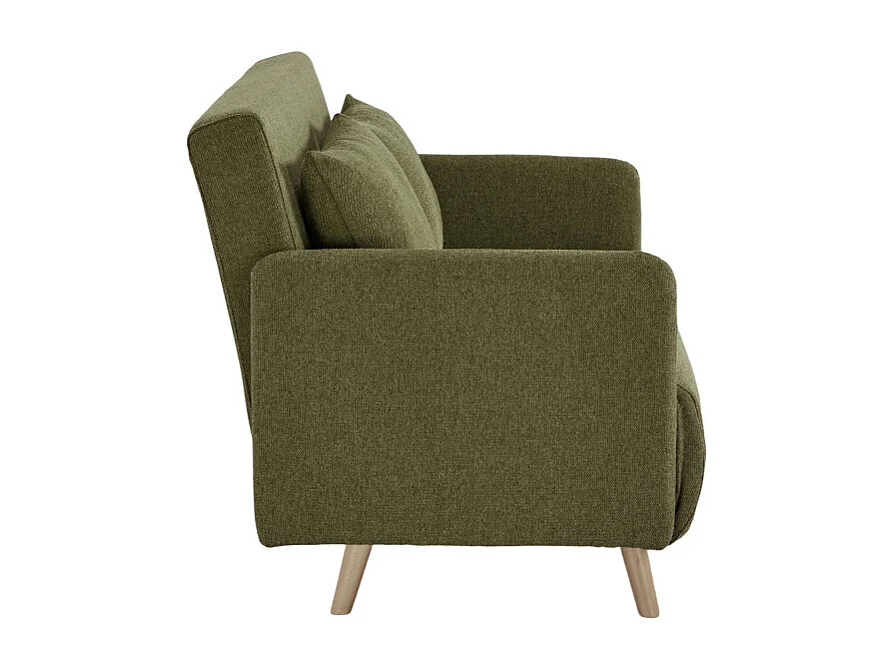 Belushi - Canapé convertible 2 places en tissu pieds bois clair - Vert olive
