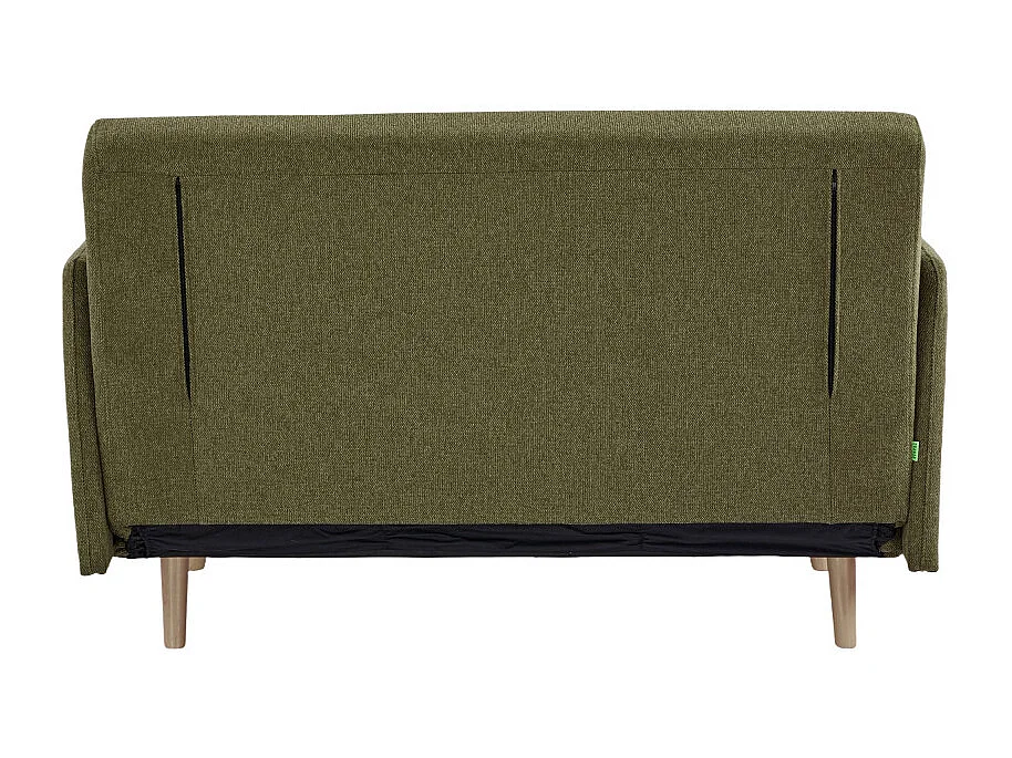 Belushi - Canapé convertible 2 places en tissu pieds bois clair - Vert olive