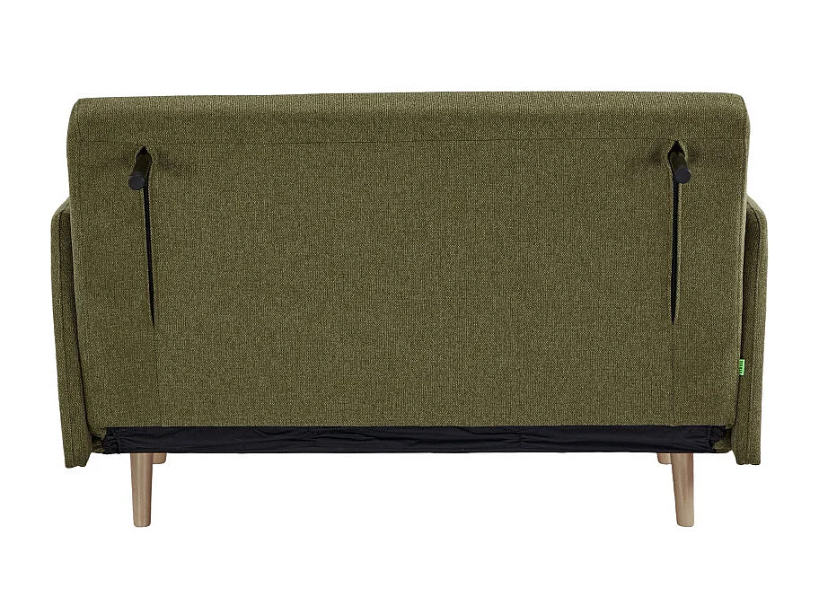 Belushi - Canapé convertible 2 places en tissu pieds bois clair - Vert olive