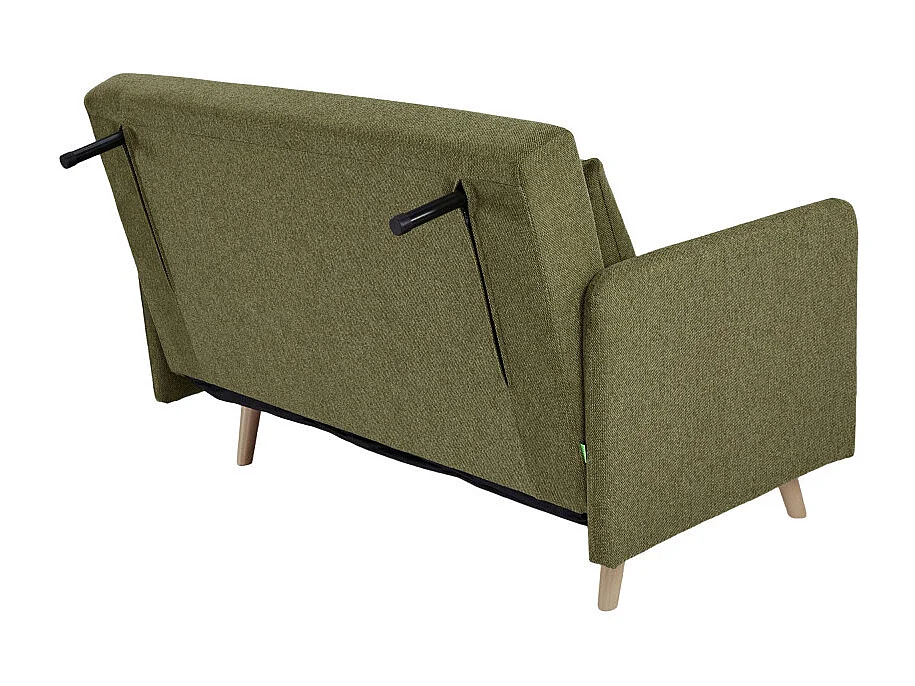 Belushi - Canapé convertible 2 places en tissu pieds bois clair - Vert olive
