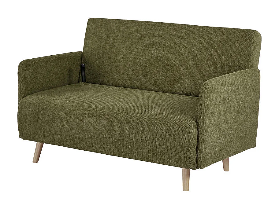 Belushi - Canapé convertible 2 places en tissu pieds bois clair - Vert olive