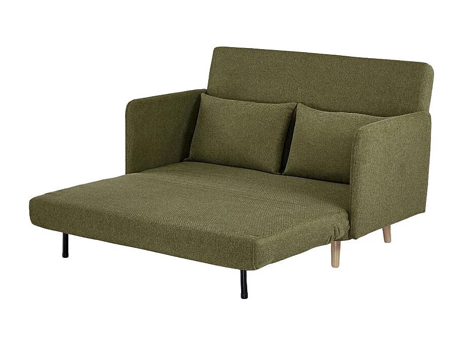 Belushi - Canapé convertible 2 places en tissu pieds bois clair - Vert olive