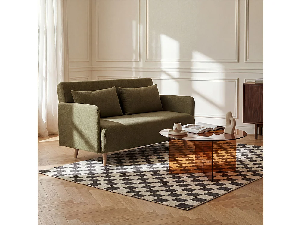 Canapé convertible clic-clac 2 places en tissu vert olive