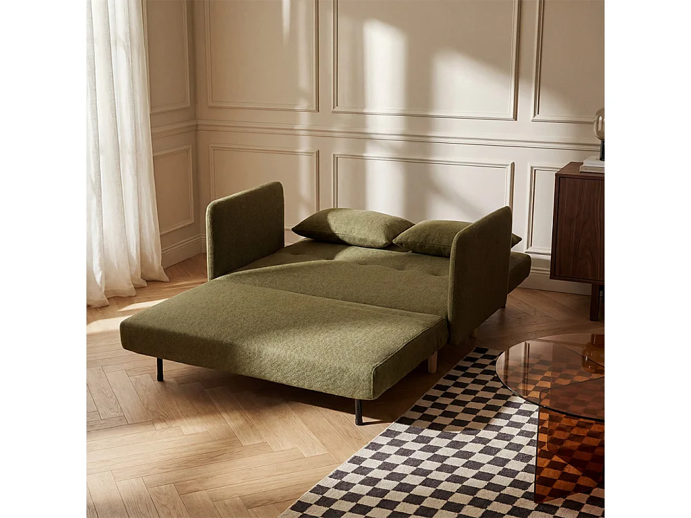 Canapé convertible clic-clac 2 places en tissu vert olive