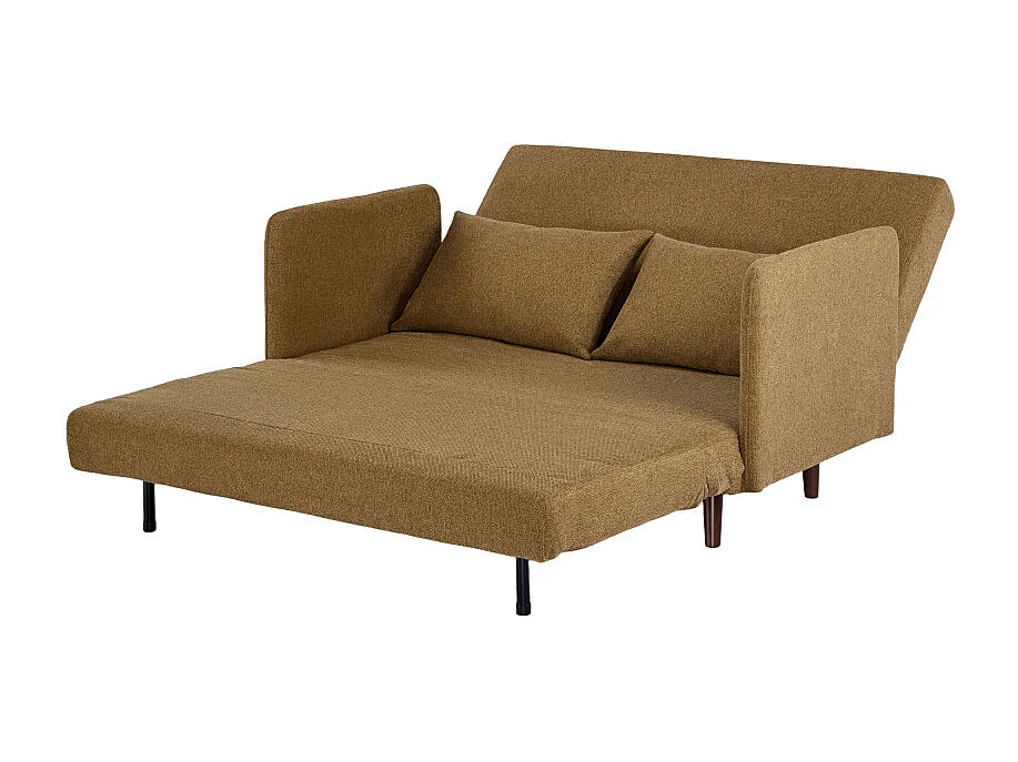 Belushi - Canapé convertible 2 places en tissu pieds bois foncé - Bronze
