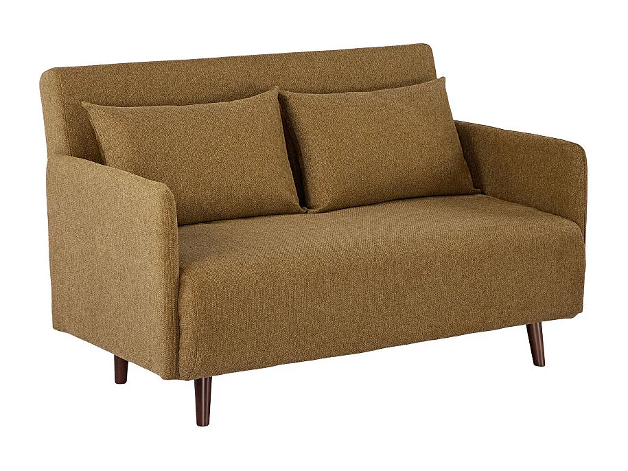 Belushi - Canapé convertible 2 places en tissu pieds bois foncé - Bronze