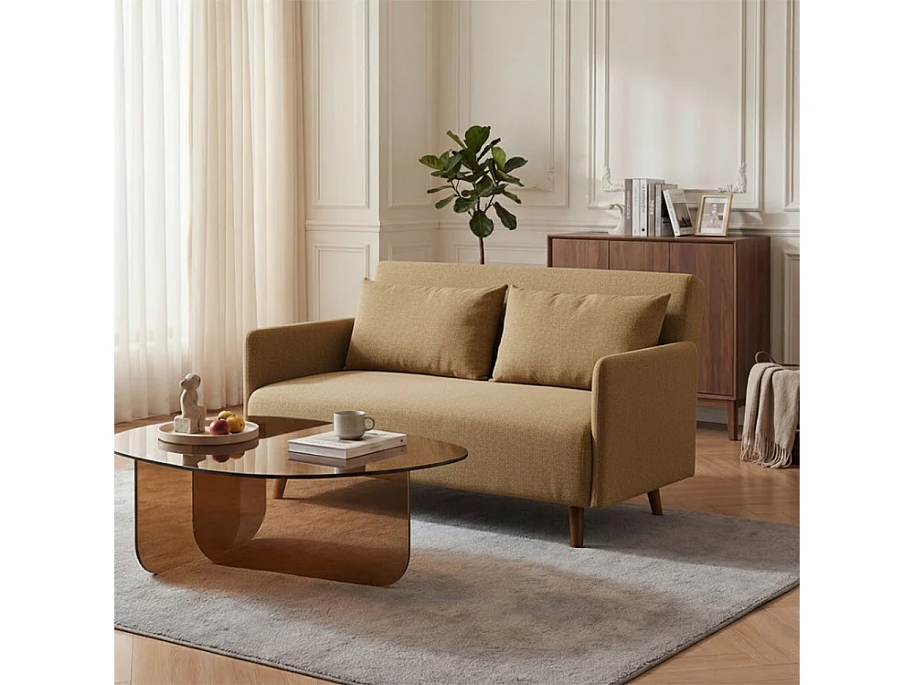 Belushi - Canapé convertible 2 places en tissu pieds bois foncé - Bronze
