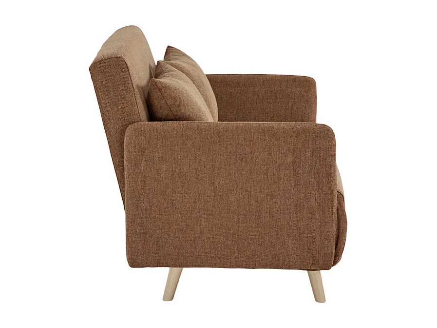 Belushi - Canapé convertible 2 places en tissu pieds bois clair - Rouille