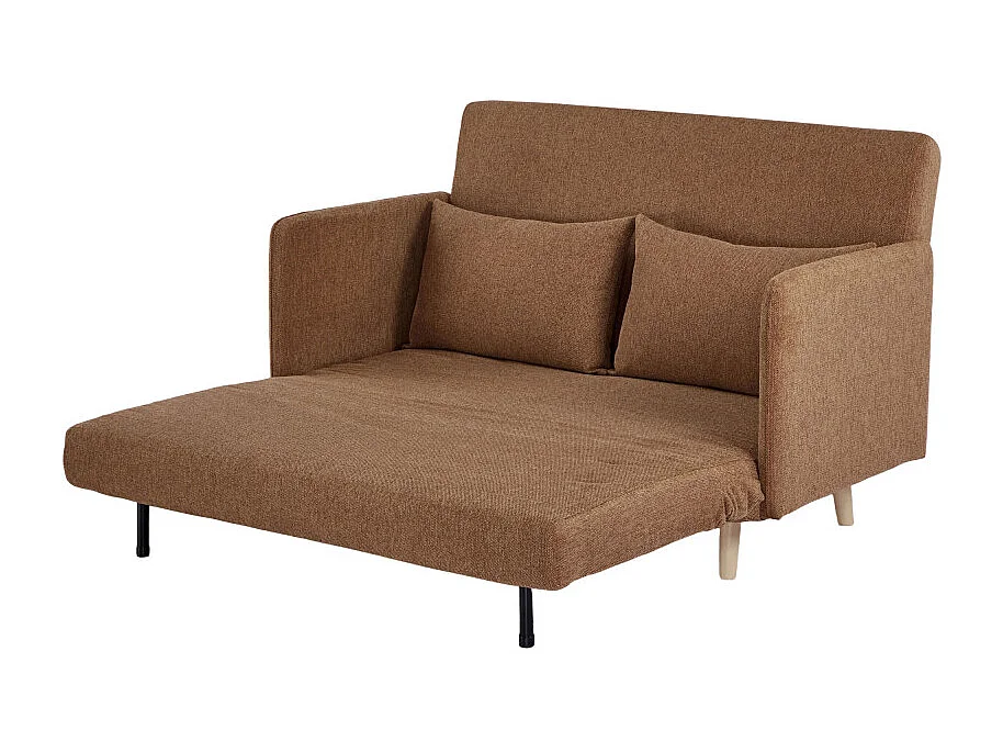 Belushi - Canapé convertible 2 places en tissu pieds bois clair - Rouille