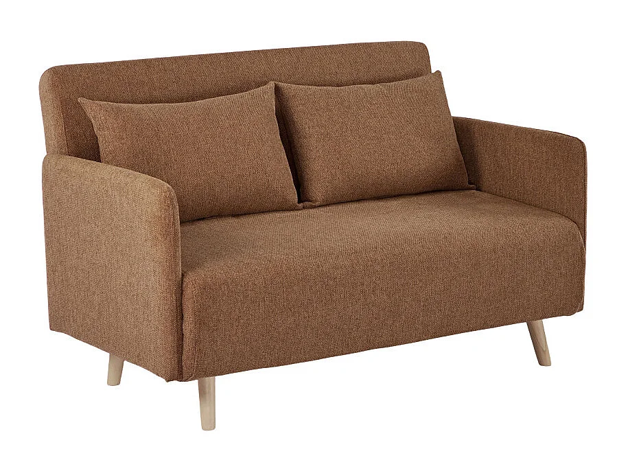 Belushi - Canapé convertible 2 places en tissu pieds bois clair - Rouille