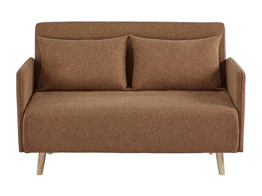 Belushi - Canapé convertible 2 places en tissu pieds bois clair - Rouille