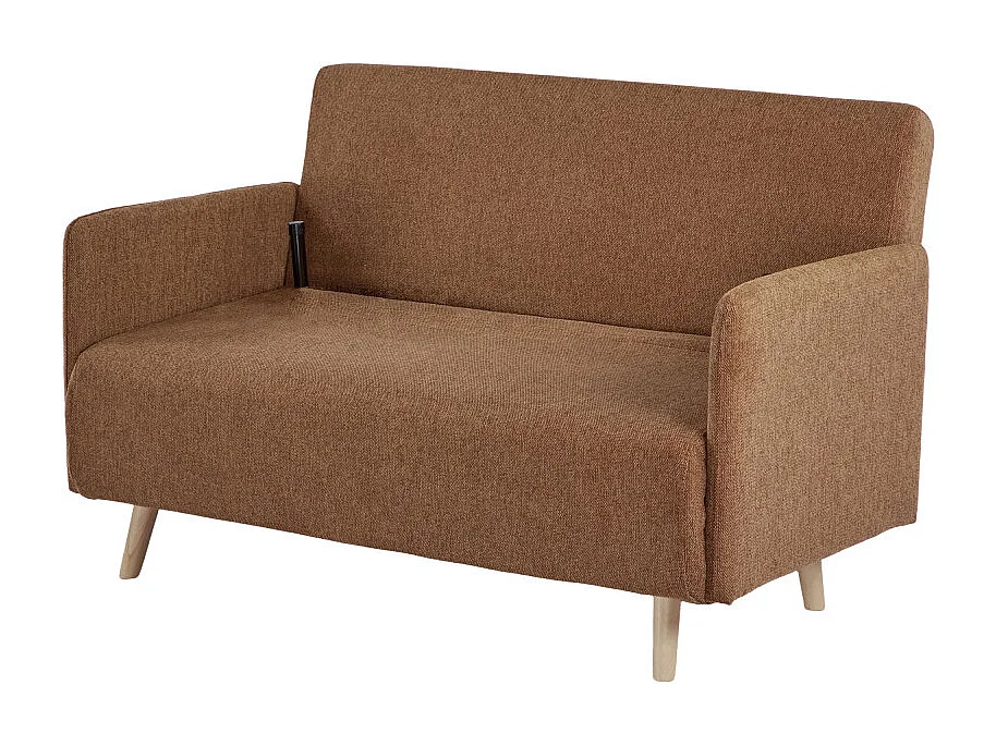 Belushi - Canapé convertible 2 places en tissu pieds bois clair - Rouille