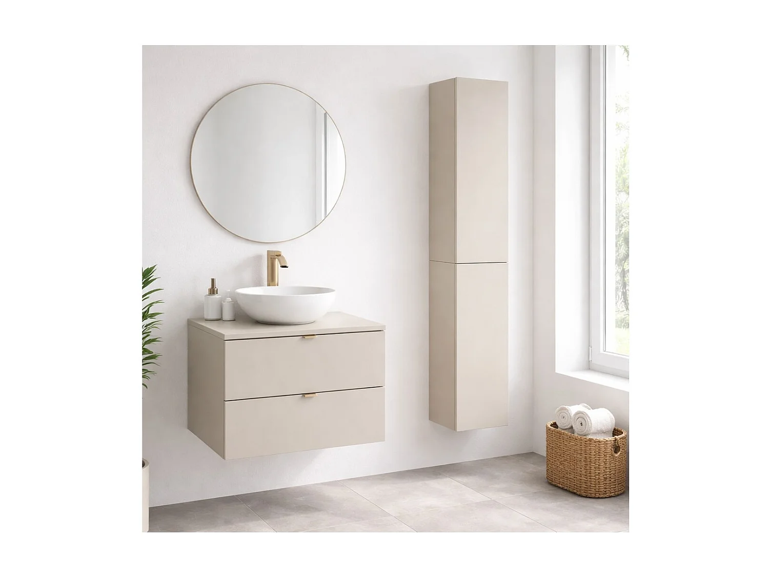 Ensemble de salle de bain BELLA : meuble sous vasque 60cm + plan pour vasque + colonne de rangement