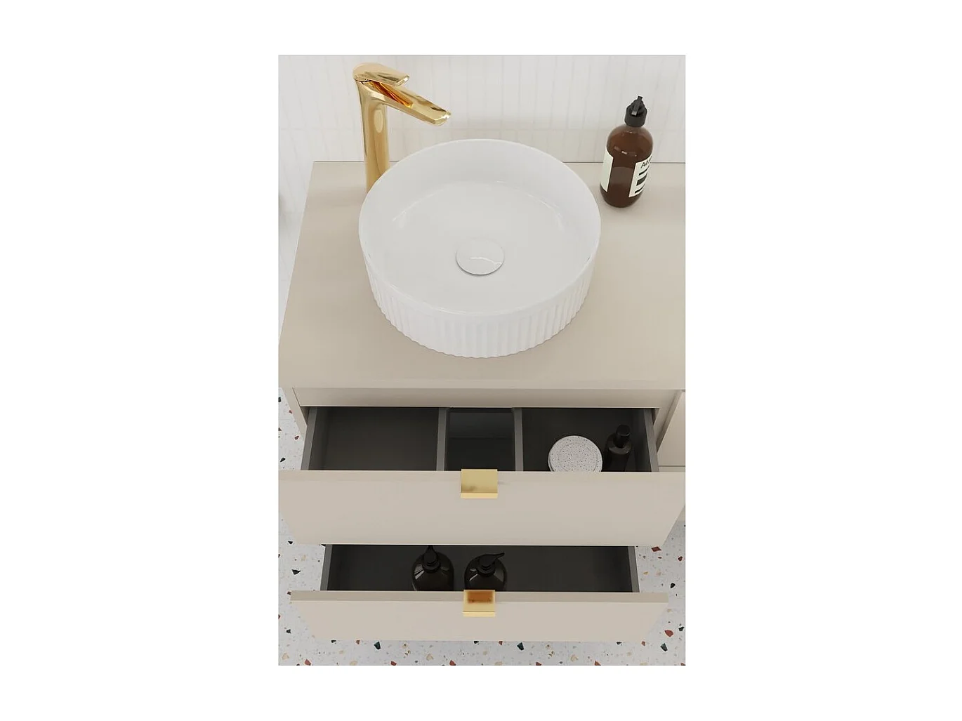 Ensemble de salle de bain BELLA : meuble sous vasque 60cm + plan pour vasque + colonne de rangement