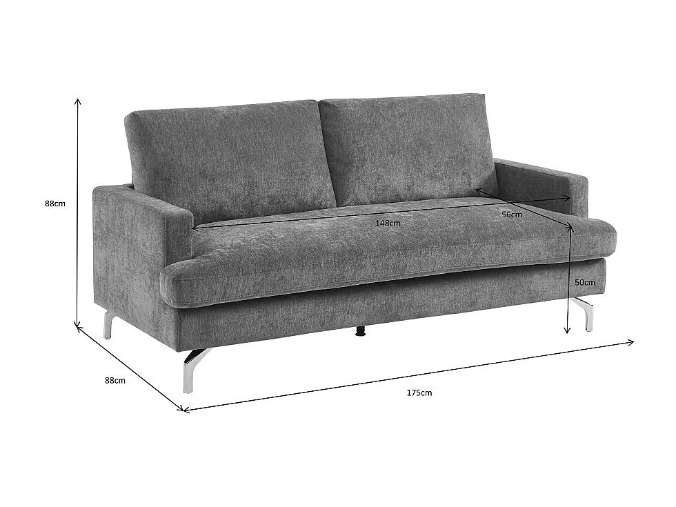 Sophie - Canapé 3 places en tissu pieds chrome - Beige