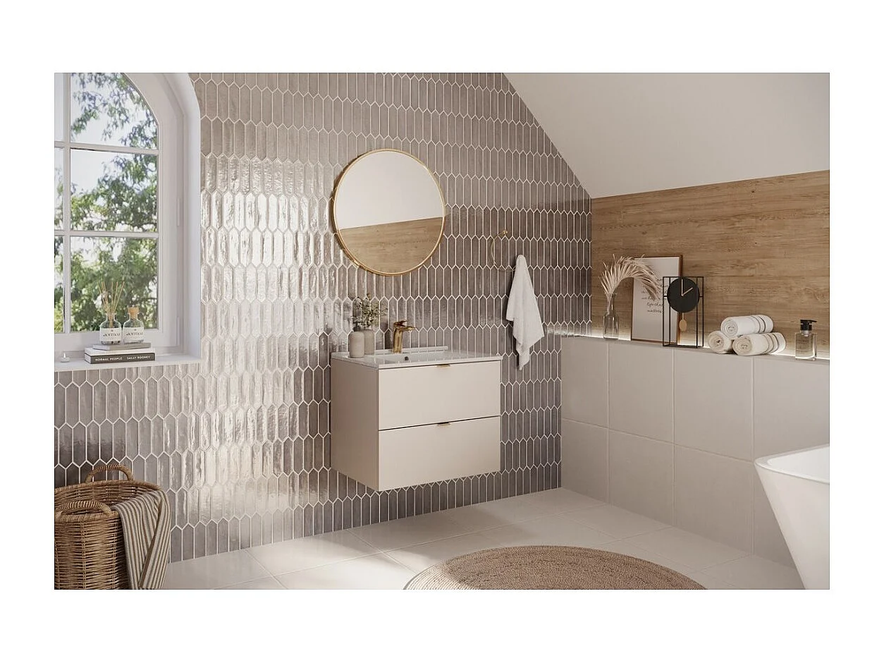 Ensemble de salle de bain BELLA : meuble sous vasque 60cm + vasque encastrée blanche rectangulaire