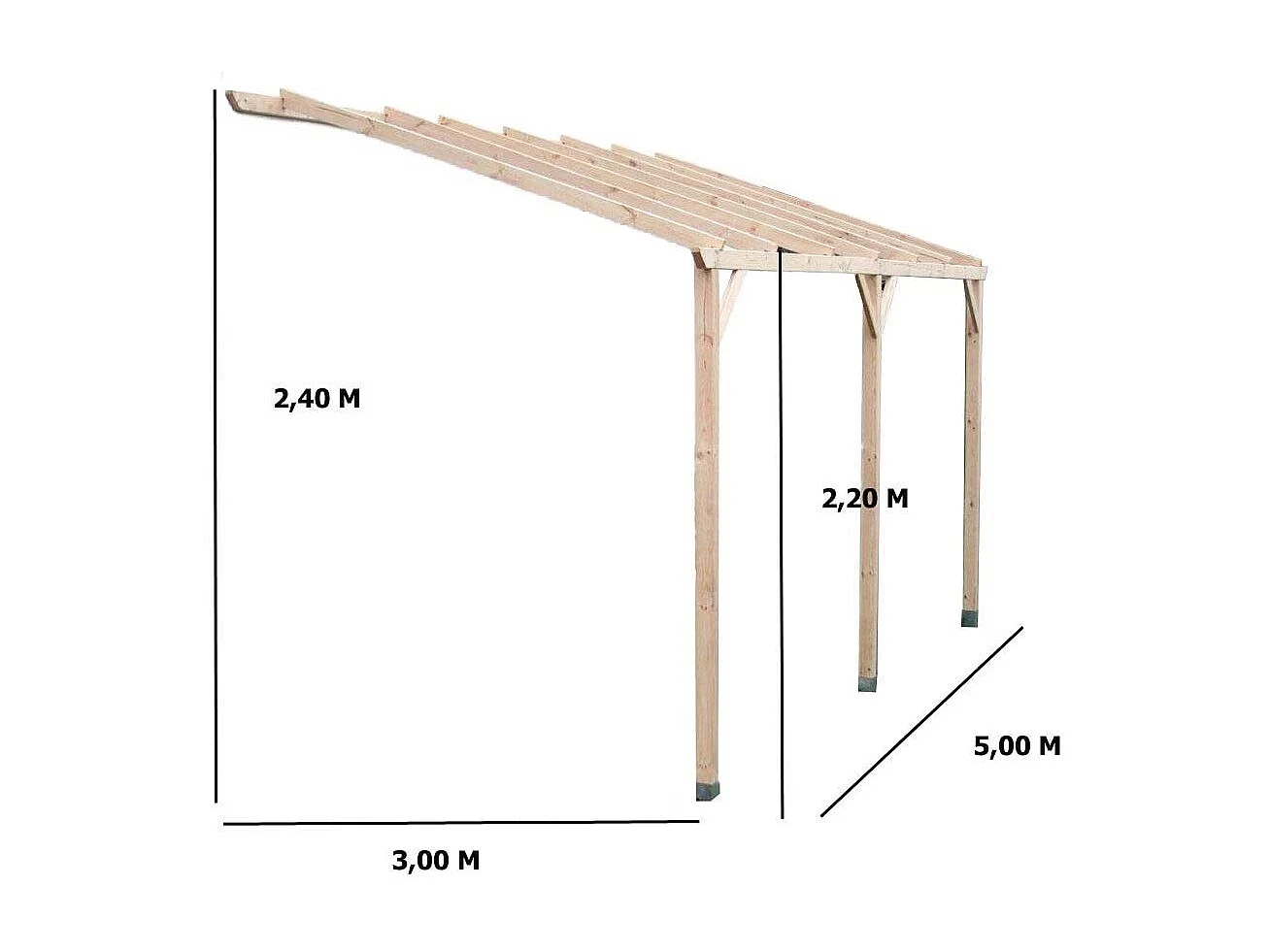 CAR3050.AM-Carport mural pergola adossable autoclave