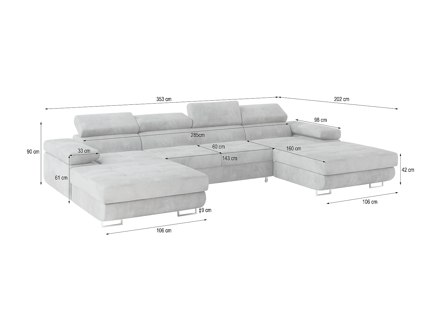 Canapé d'angle LYKKE Bleu en velours avec fonction de couchage