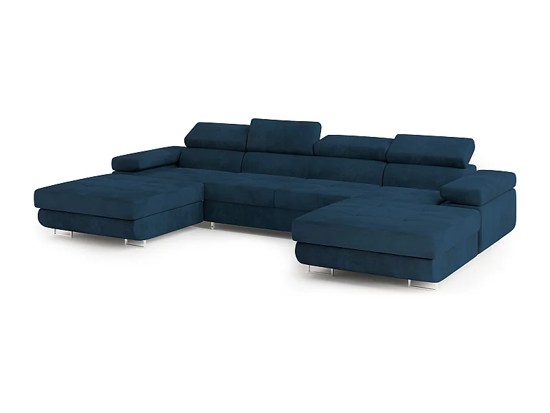 Canapé d'angle LYKKE Bleu en velours avec fonction de couchage