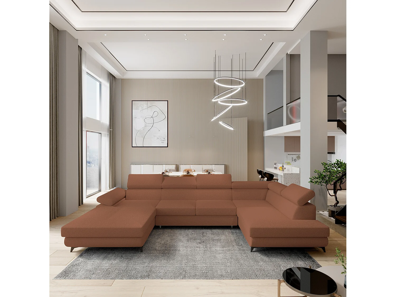 Canapé D'angle Rubano Cuivré En Bouclé Avec Fonction De Couchage