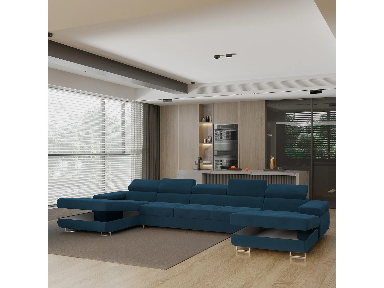 Ecksofa OMBRA, mit Schlaffunktion, Veloursstoff Blau