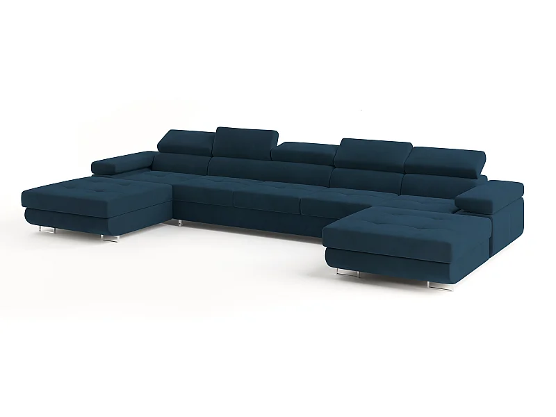 Canapé d'angle OMBRA Bleu en velours avec fonction de couchage