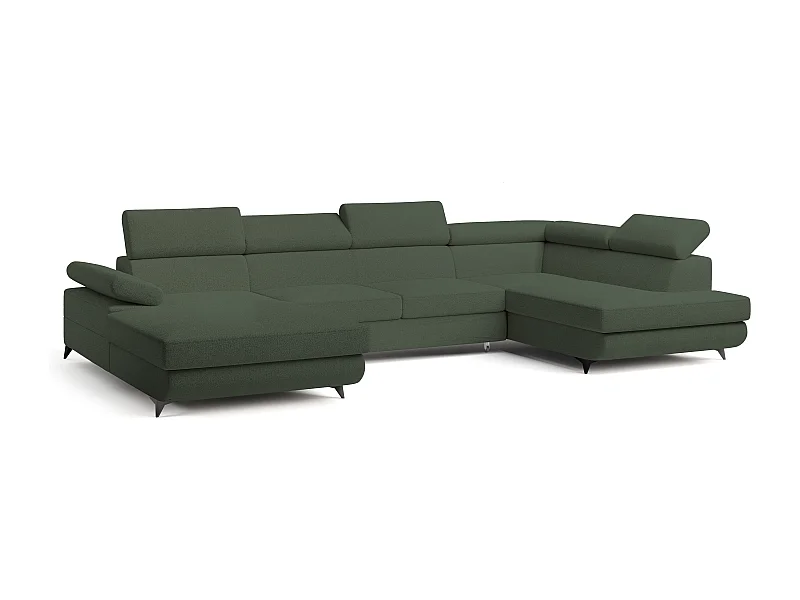 Canapé D'angle Rubano Vert En Bouclé Avec Fonction De Couchage