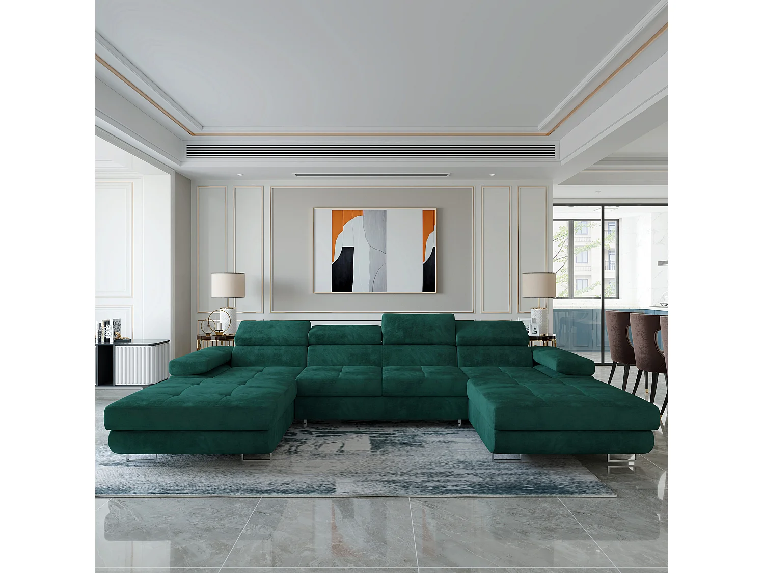 Canapé d'angle LYKKE Vert en velours avec fonction de couchage