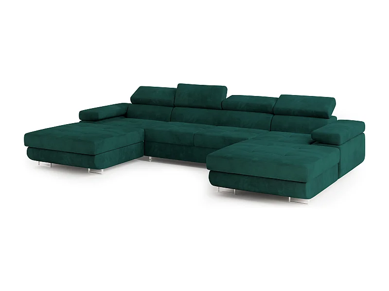 Canapé d'angle LYKKE Vert en velours avec fonction de couchage