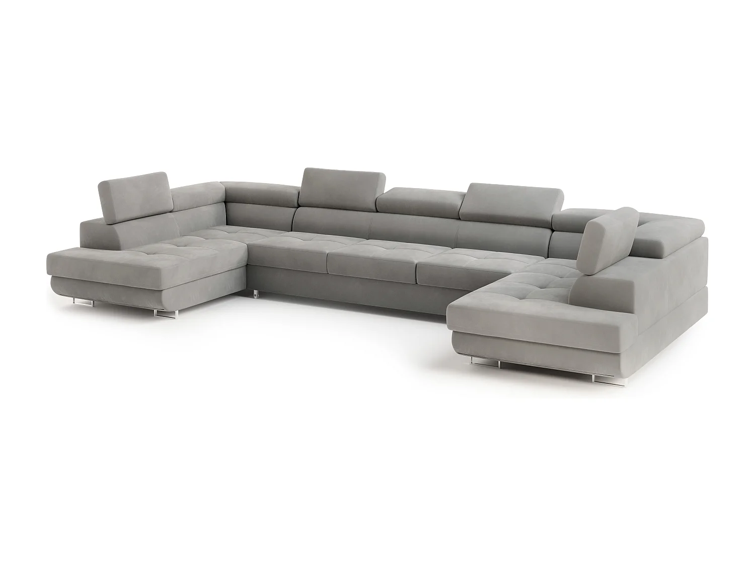 Canapé d'angle ISOLANO Gris clair en velours avec fonction de couchage
