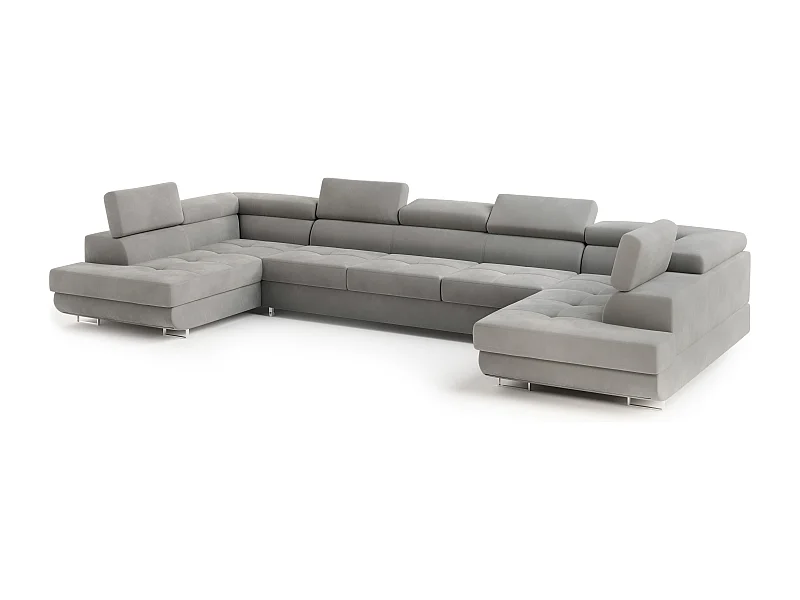 Canapé d'angle ISOLANO Gris clair en velours avec fonction de couchage