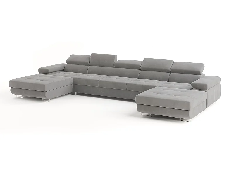 Canapé d'angle OMBRA Gris clair en velours avec fonction de couchage