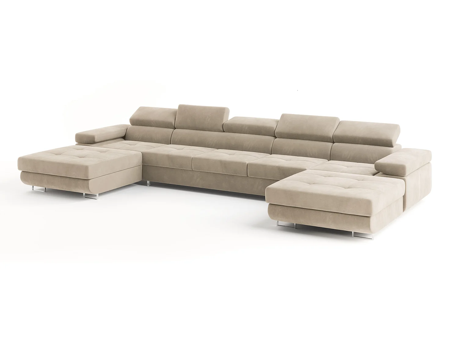 Grand canapé d'angle convertible 7 places en velours crème OMBRA
