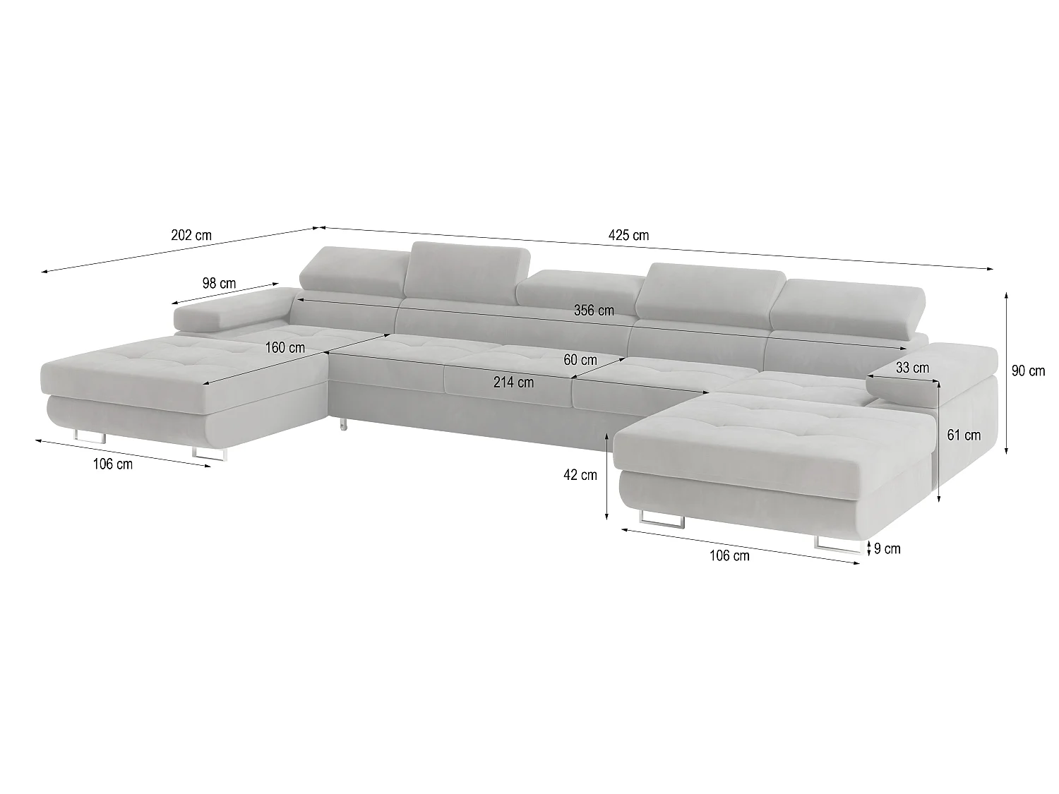 Grand canapé d'angle convertible 7 places en velours crème OMBRA
