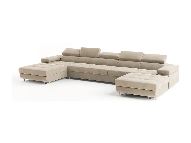 Canapé d'angle OMBRA Crème en velours avec fonction de couchage