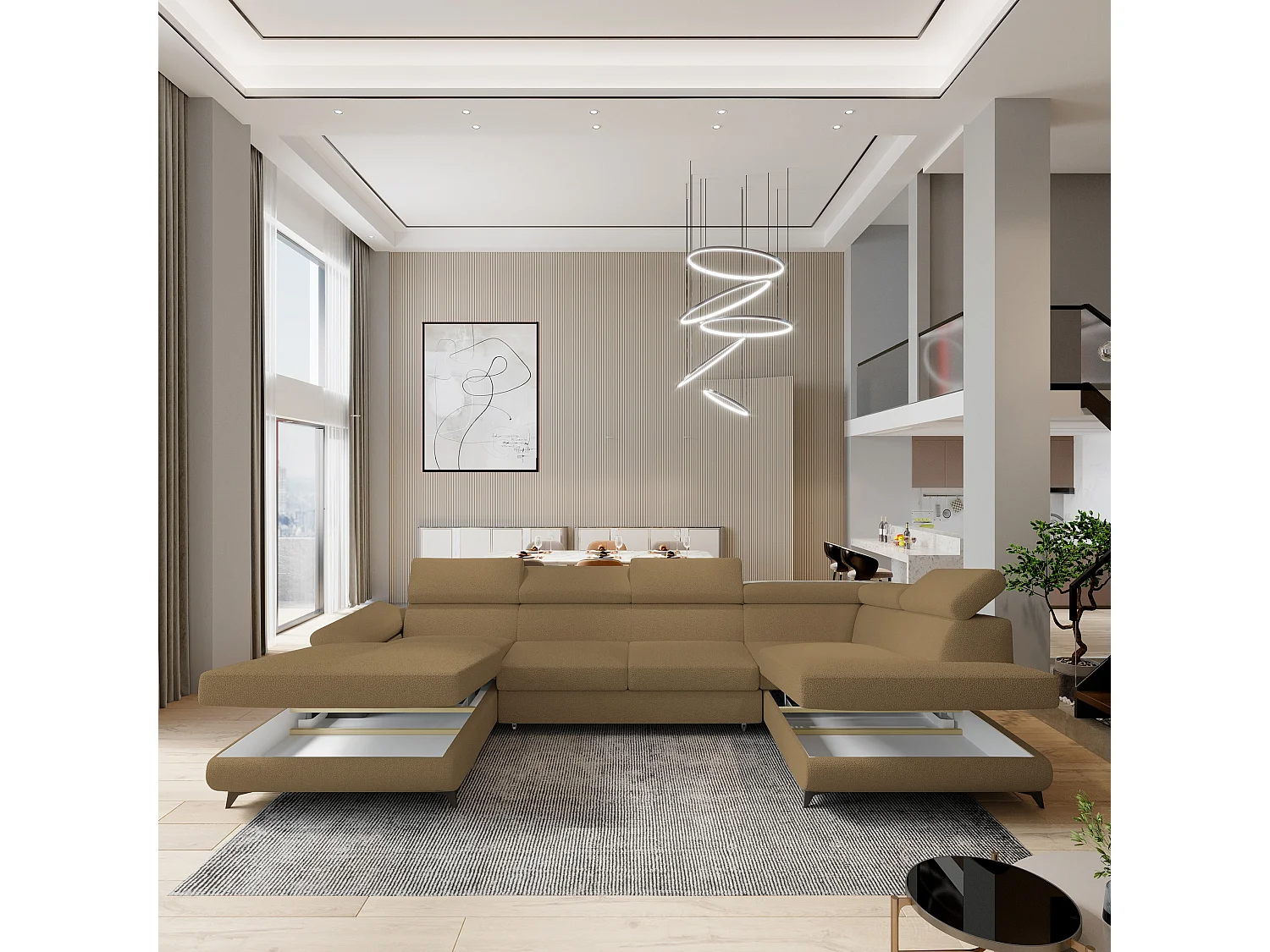 Canapé D'angle Rubano Orange En Bouclé Avec Fonction De Couchage