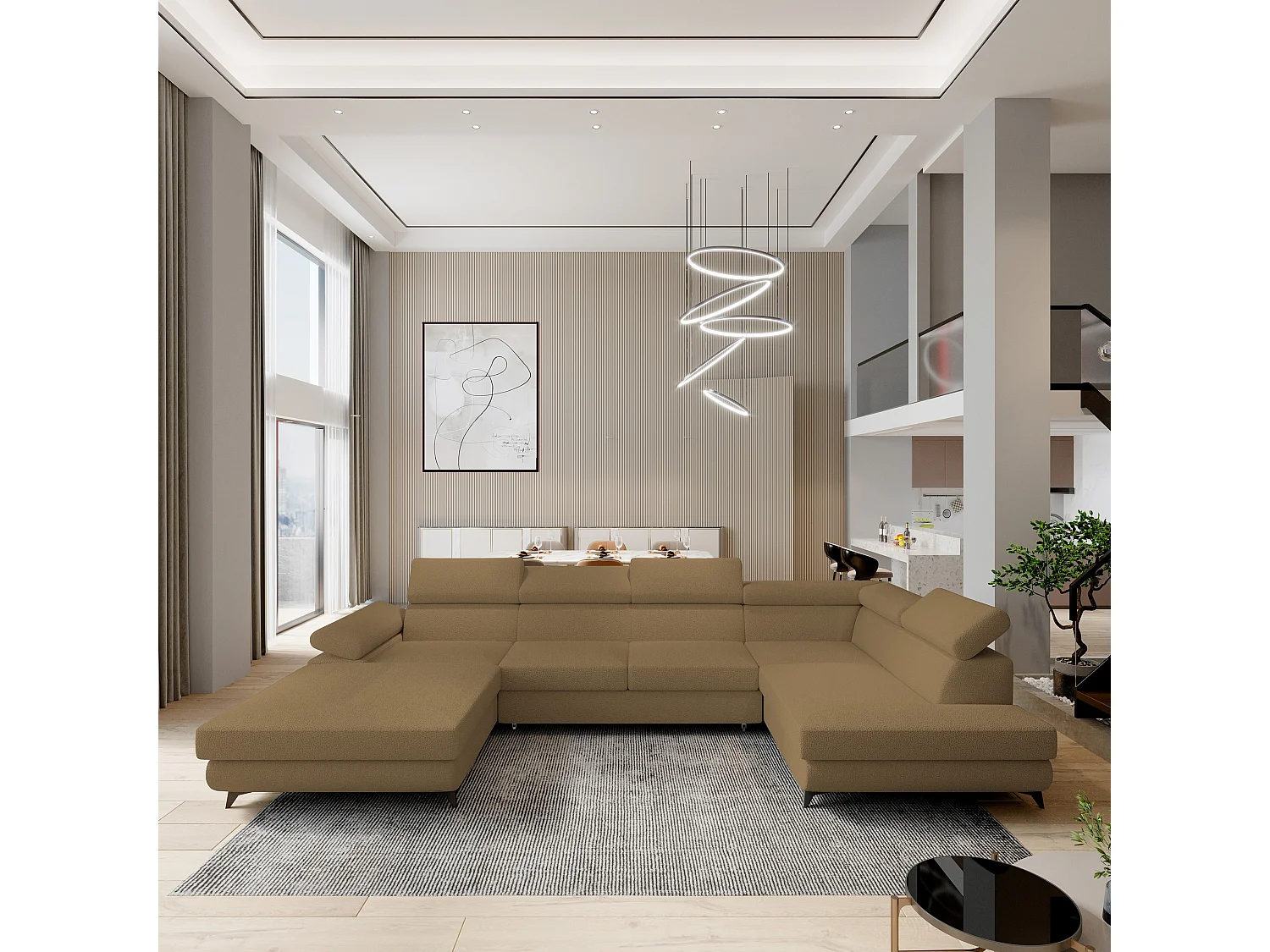 Canapé D'angle Rubano Orange En Bouclé Avec Fonction De Couchage