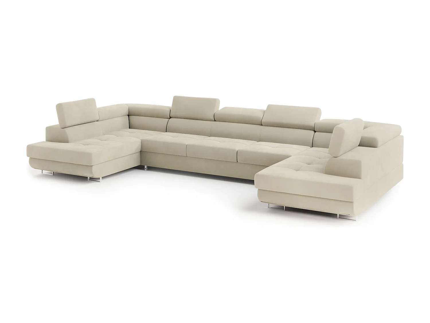 Canapé d'angle ISOLANO Crème en velours avec fonction de couchage