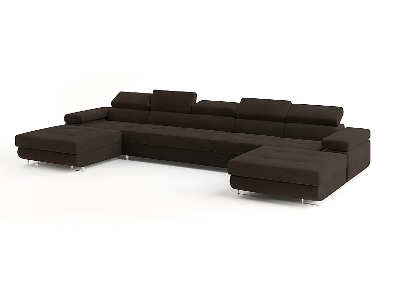 Canapé d'angle OMBRA Marron en velours avec fonction de couchage