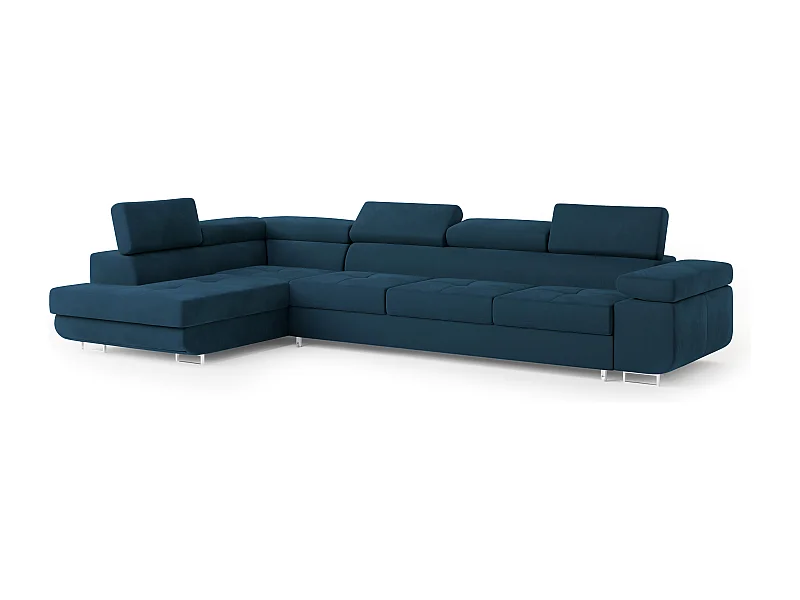 Canapé d'angle VICENTE Bleu en velours avec fonction de couchage