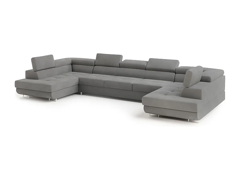 Canapé d'angle ISOLANO Gris en velours avec fonction de couchage
