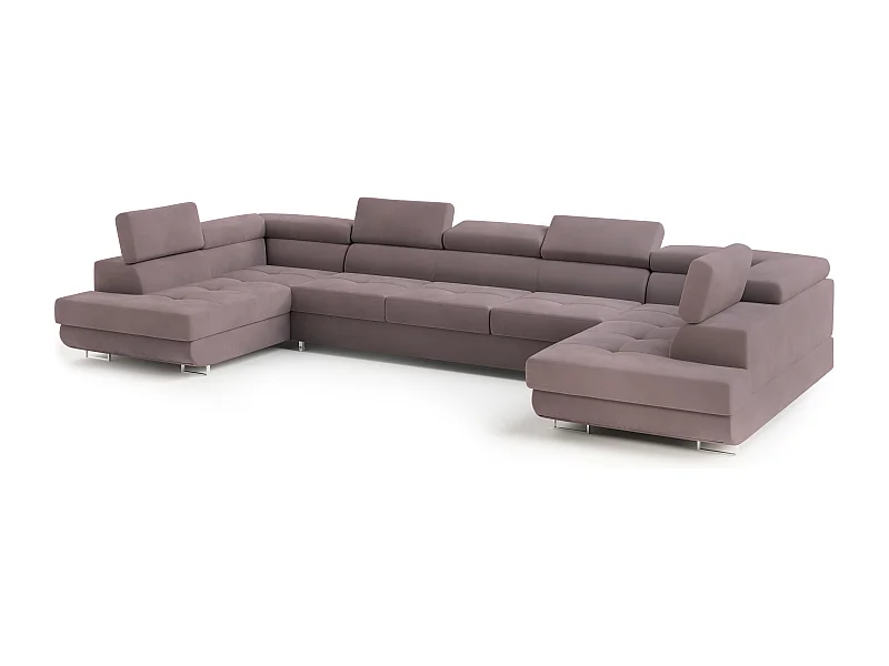 Canapé d'angle ISOLANO Violet en velours avec fonction de couchage