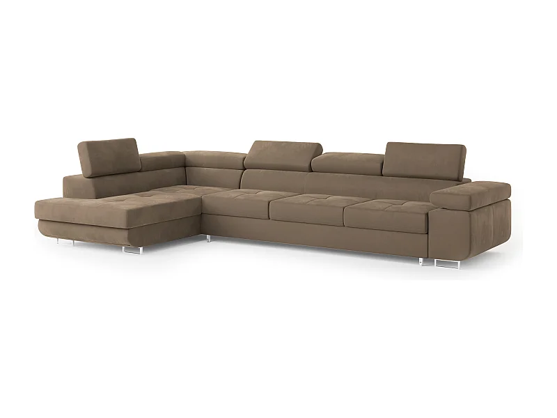 Canapé d'angle VICENTE Beige en velours avec fonction de couchage