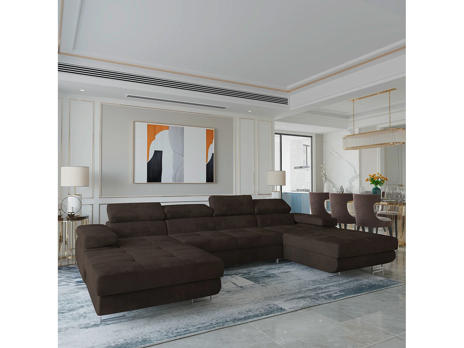 Canapé d'angle LYKKE Marron en velours avec fonction de couchage