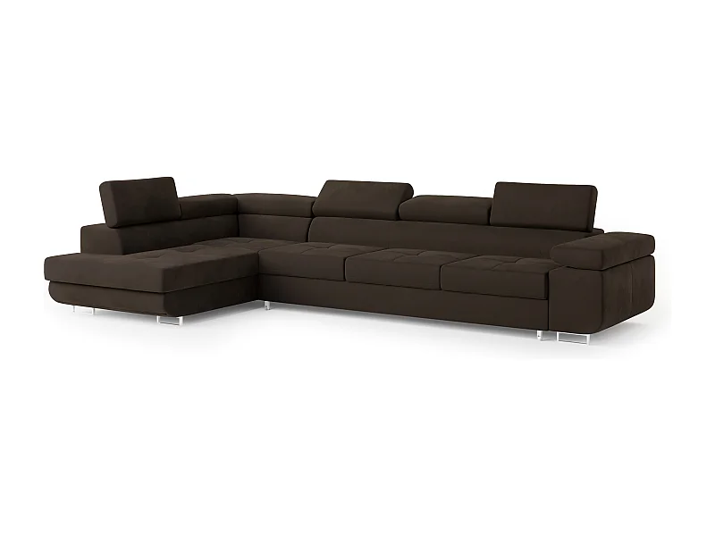 Canapé d'angle VICENTE Marron en velours avec fonction de couchage