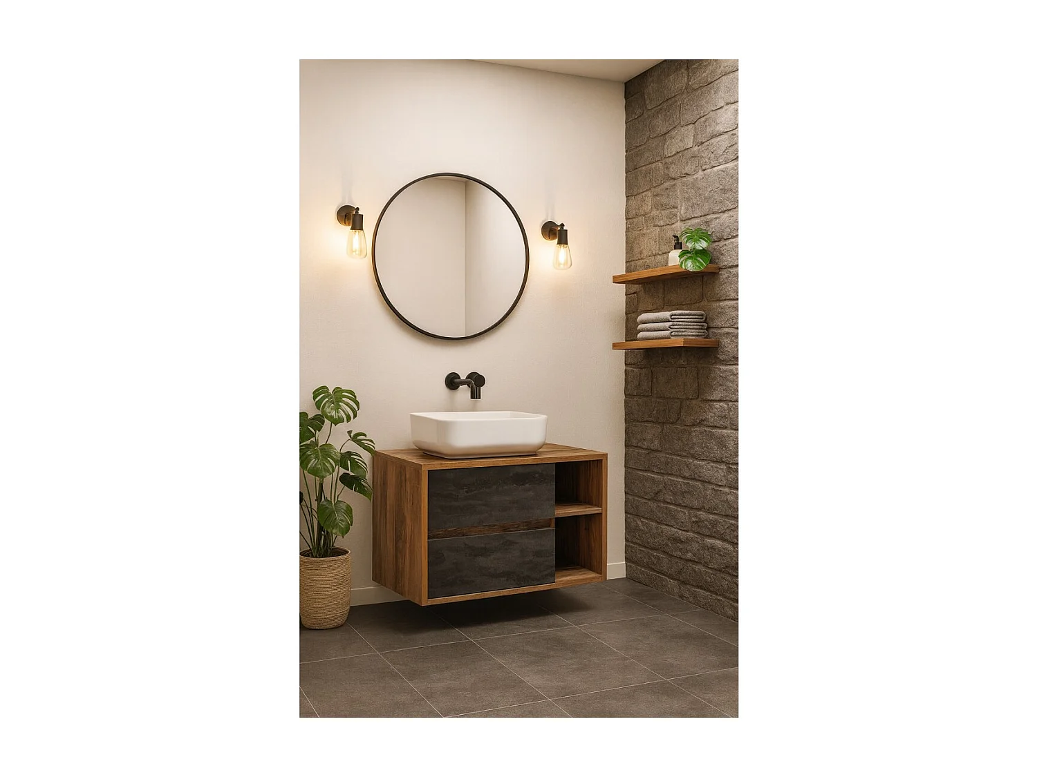 Ensemble meuble sous vasque GABI 100 cm avec vasque rectangulaire blanche