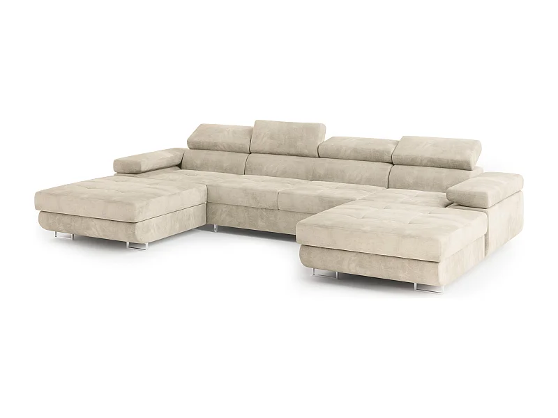 Canapé d'angle LYKKE Crème en velours avec fonction de couchage