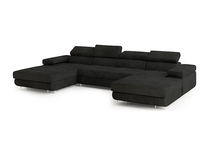 Canapé d'angle LYKKE Noir en velours avec fonction de couchage